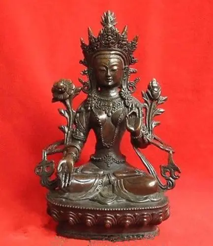 

Free Tibetan Bronze Kwan-yin White Tara Buddha Statue 6.4"H