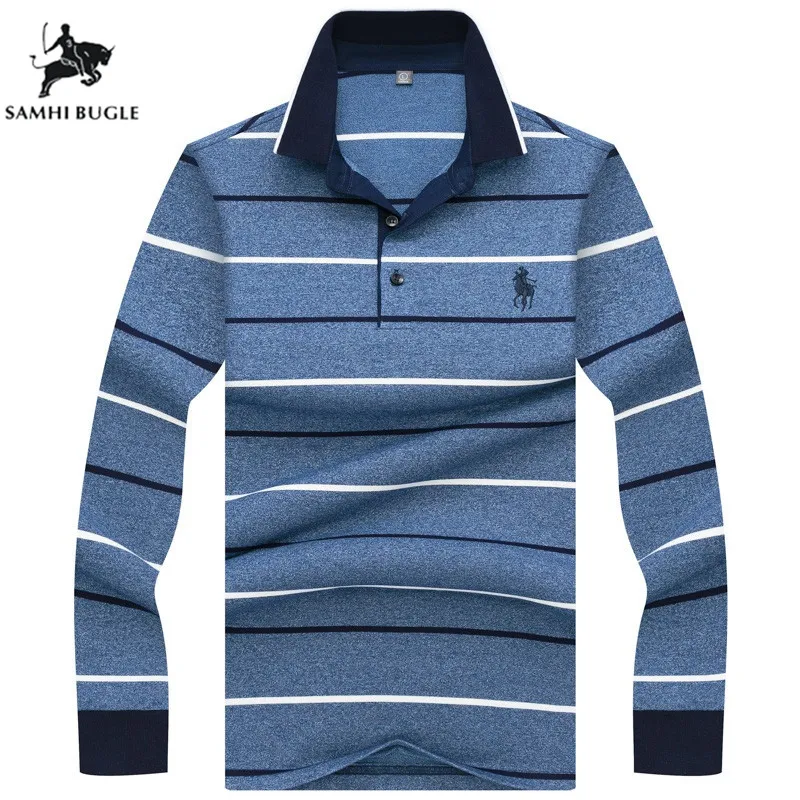 

2019 high quality men polo shirt business casual striped long sleeves Wrinkle resistance stripe polo shirt brand clothing