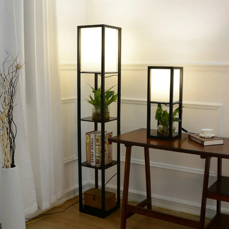 Современный светодиодный декоративный деревянный пол чердака лампа черный белый стоящая лампа с полкой для хранения стола для дома гостиной спальни