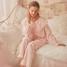 Новинка, Весенняя женская пижама принцессы, комплект с длинными штанами, хлопковая одежда для сна, домашняя розовая пижама, femininos verao