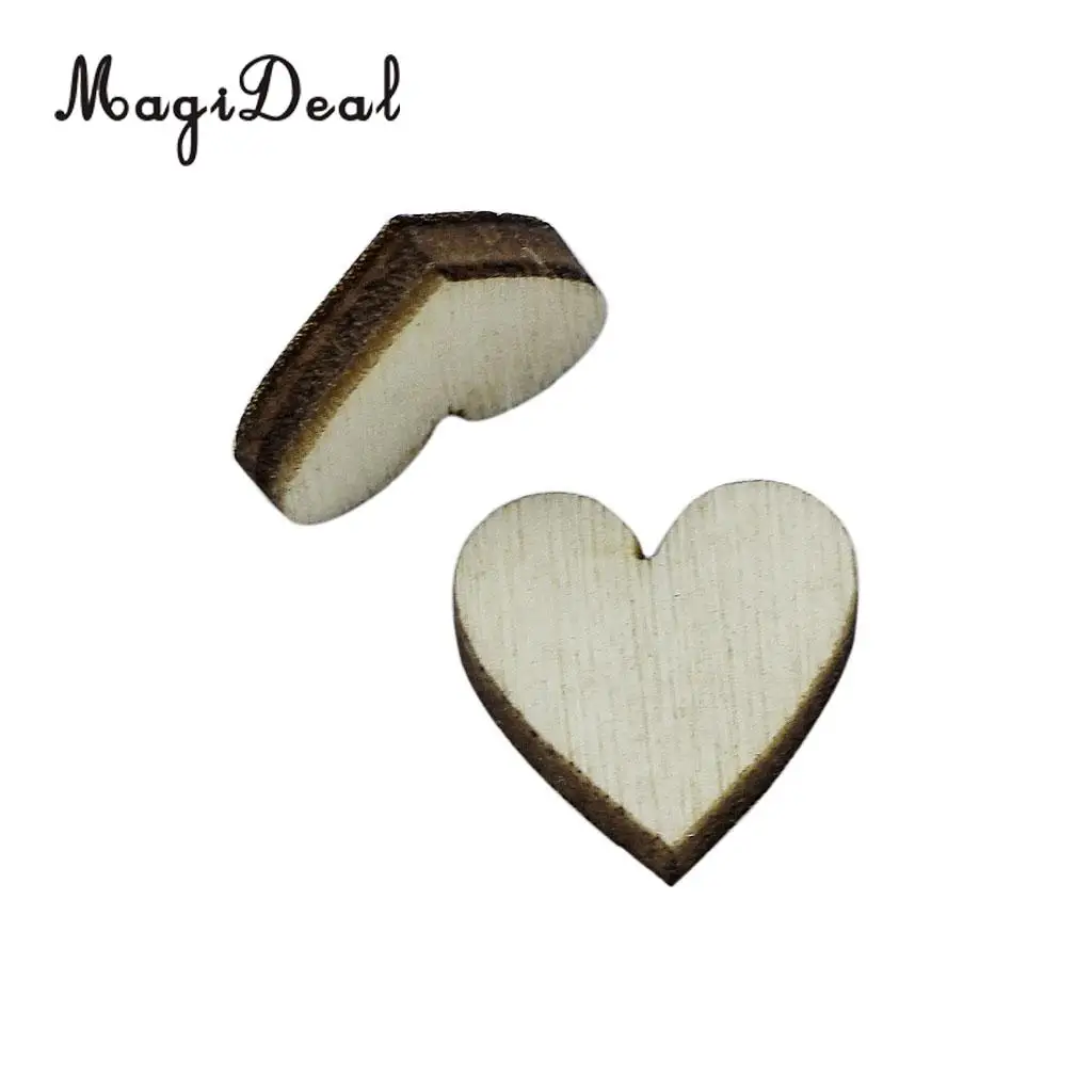 MagiDeal 100Pcs Assorted Size Natural Wood Heart Plain Shabby Chic Craft Scrapbook crapbook Embellishment Wedding Home Decor