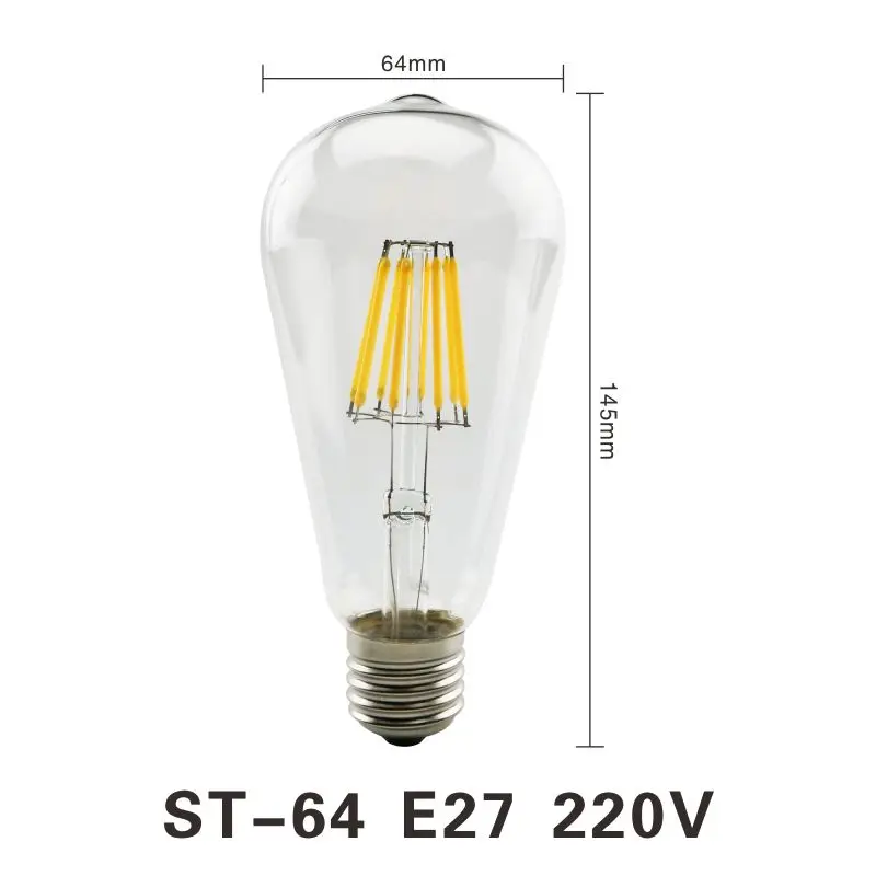 LATTUSO Античная Ретро Винтаж светодиодный Эдисон лампы E27 E14 светодиодный лампы 2W 4W 6W 8W нитевые светильник 220V Стекло лампа G45 A60 ST64 - Испускаемый цвет: ST64 E27