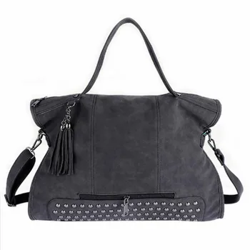 

LINLANYA Female Vintage PU Leather Tassel Handbag Women Rivet Messenger Top-Handle Bags Large Travel 030