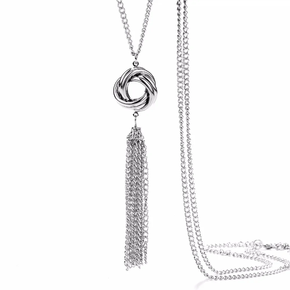 Onnea Long Silver Tone Lovely Knot Tassel Necklace Fashion sweater