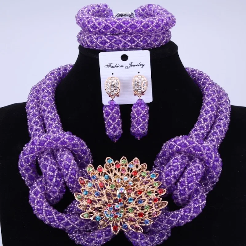 

Amazing Wedding Jewelry Sets For Brides Women African Nigerian Jewelry Set Purple Animal Bridal Necklace Luxury 2018 Free Ship