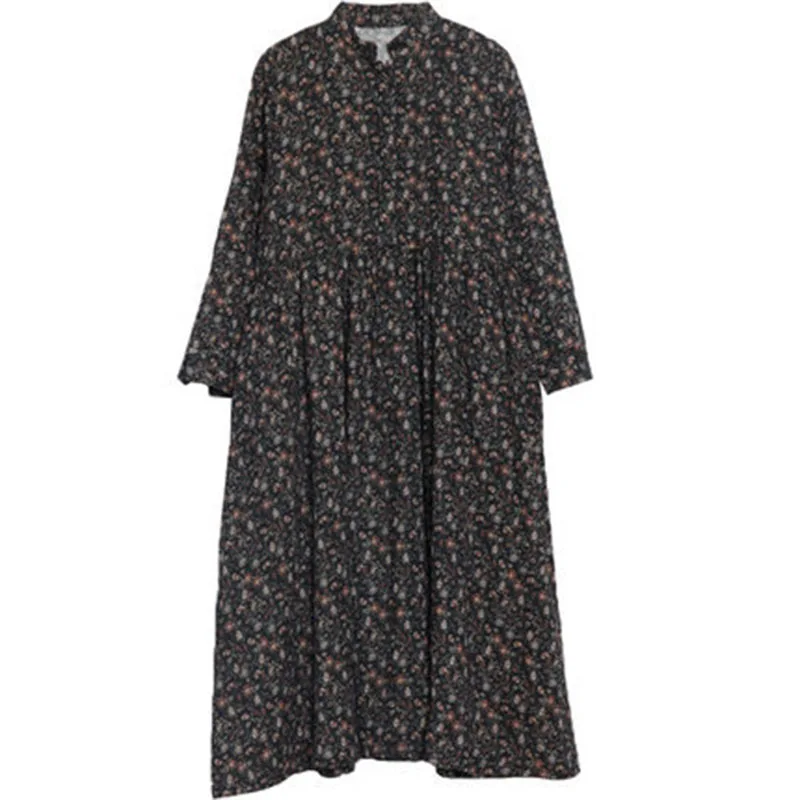 

Women's Long Sleeve Floral Print Pastoral Long Dress
