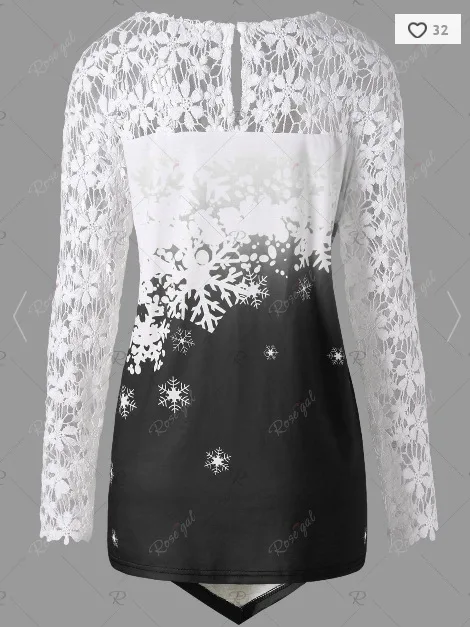 Women Blouses Causal Merry Christmas Santa Snowflake Print Tops Long Sleeve Lace Blouse Shirt SJ318V