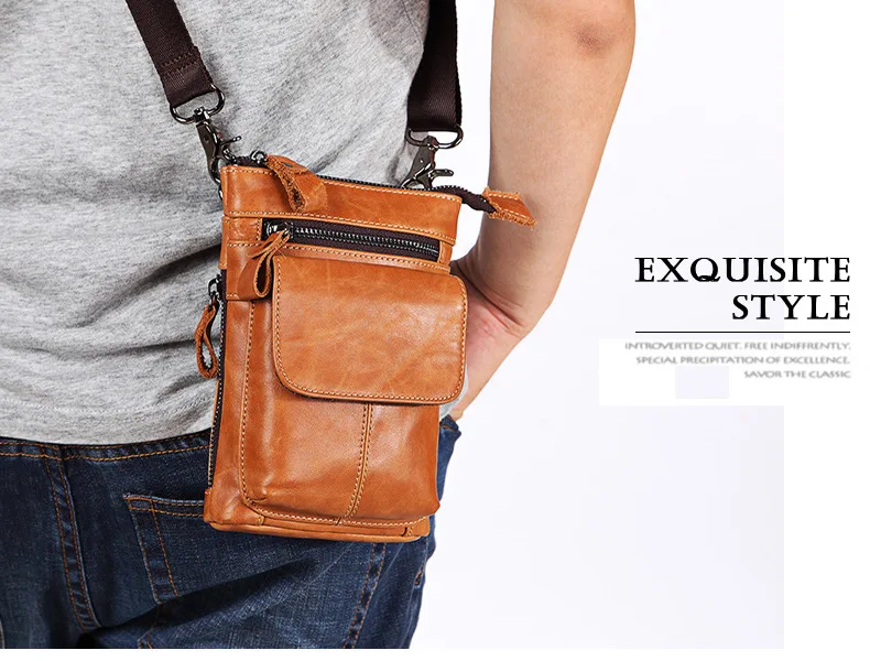 FSSOBOTLUN5.5-6.0 inch Smart Phone Bag Protective Case Men's Waist Bag Leather Belted Mobile Phone Bag With Shoulder Strap