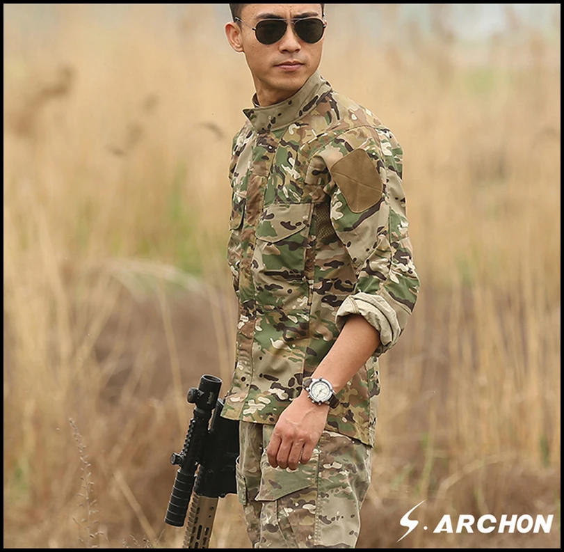 S. ARCHON водонепроницаемая военная мужская хлопковая рубашка с длинным рукавом Повседневная тактическая Мужская рубашка камуфляжная армейская быстросохнущая дышащая рубашка
