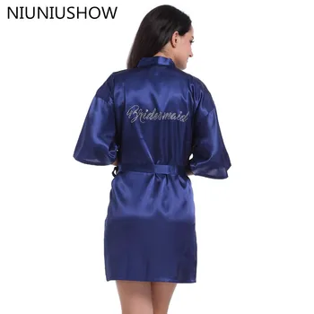 

NEW Navy Blue Bride Bridesmaid Wedding Robe Dressing Gown Women Rayon Yukata Kimono Bathrobe Short Sleepwear Nightwear Pajamas