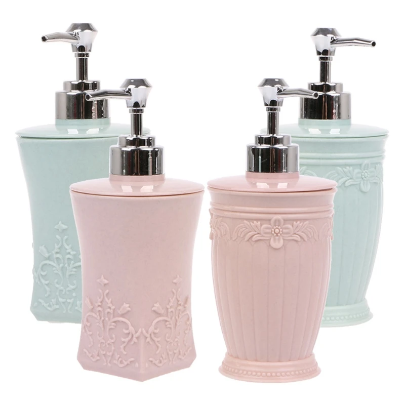 

400ml Empty Carved Flower Pump Dispenser Bottle Shampoo Soap Shower Container DU