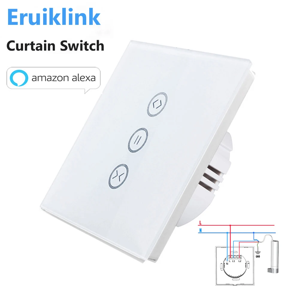 EU US Type Wifi Control Curtain Switch Touch Glass Panel Remote ONOFF Electric Curtain,Voice Control by Google home Alexa Jinvoo App
