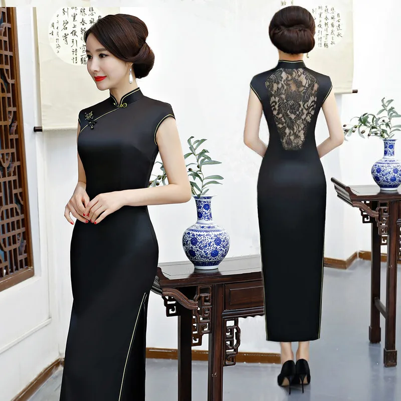 

Novelty Fashion Women's Long Cheongsam Chinese Female Rayon Sexy Qipao Elegant Slim Dress Vestidos Size S M L XL XXL XXXL 12911