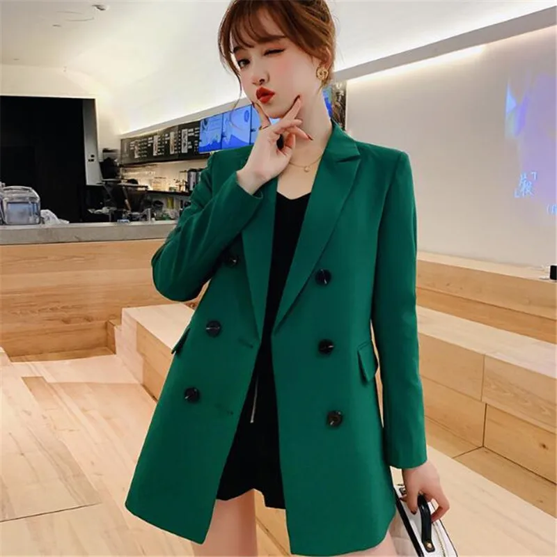 Dark green Новое повседневное пальто большого размера Женская модная тонкая куртка весенне-осенняя Женская одежда с отворотом с длинными рукавами Топы - Цвет: Dark green