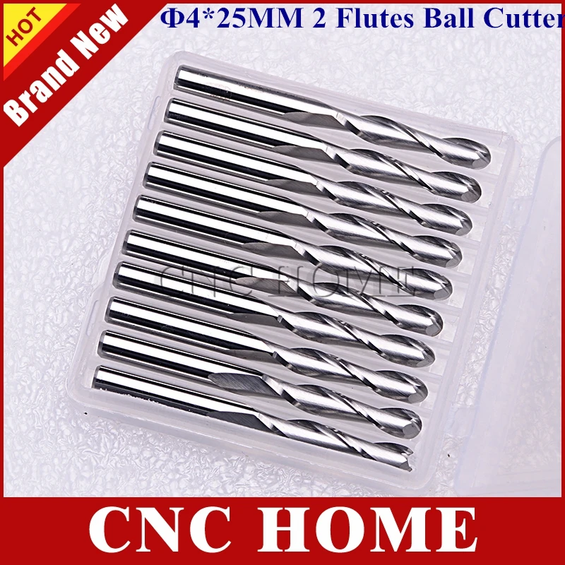 

10pcs 4*25mm Two Flutes Ball Nose Carbide Milling Cutter, CNC Router Bits, End Mill Cutting Tools for Wood, MDF, Acrylic