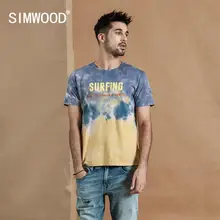 SIMWOOD окрашенная Футболка мужская Винтажная футболка с буквенным принтом Летние Новые Топы с коротким рукавом хлопок футболка s 190365