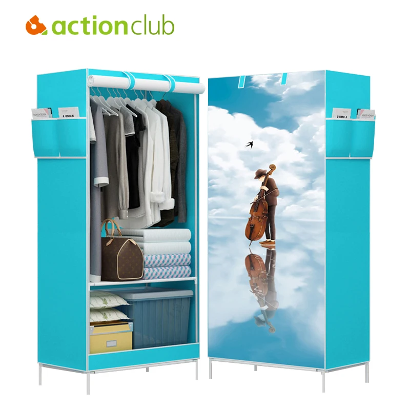 Actionclub Multi-function Wardrobe Folding Cloth Closet Cartoon Clothing Storage Cabinet DIY Assembly Reinforcement Small Closet