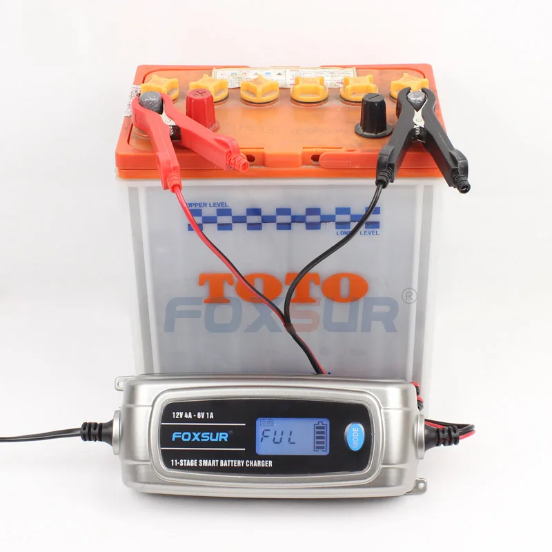 FOXSUR 12V 4A 6V 1A 11 stage Smart Battery Charger EFB GEL AGM WET автомобильное зарядное устройство с ЖК