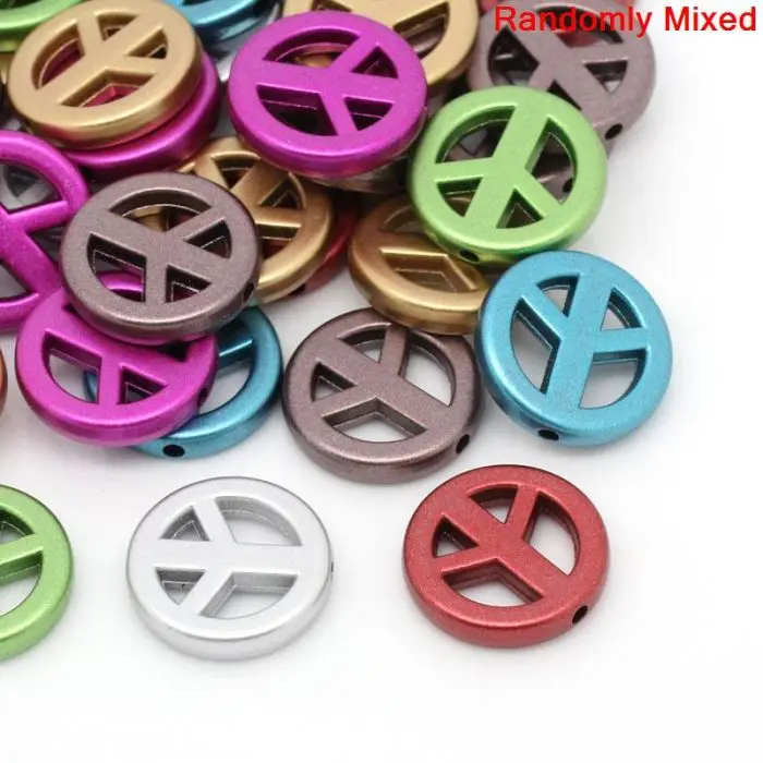 

DoreenBeads Retail Charm Beads Peace Symbol Mixed Hollow 19mm Dia,Hole:Approx 2.2mm,100PCs