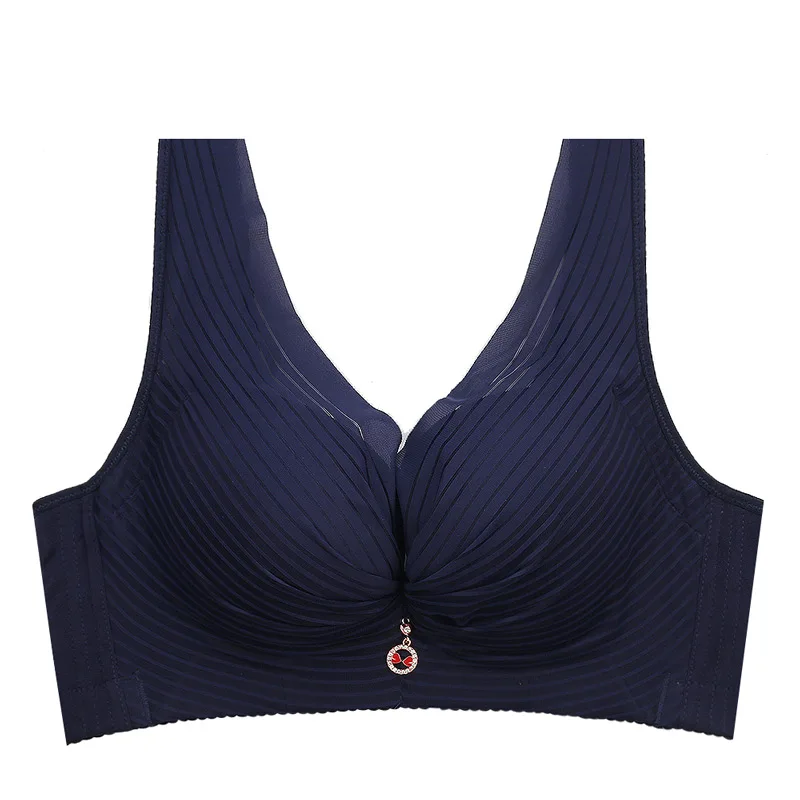 Navy blue Xianqifen, полный охват, минимайзер, бюстгальтер размера плюс, бюстгальтеры для женщин, без косточек, топ, u-образный вырез, сексуальное женское нижнее белье - Цвет: Navy blue
