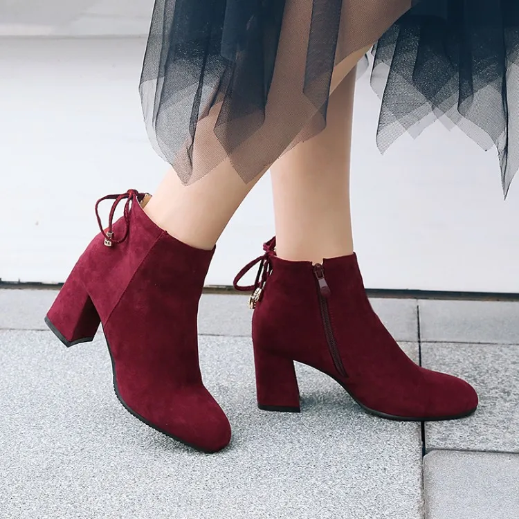 

Big Size 11 12 13 14 15 ladies high heels women shoes woman pumps Suede round head side zipper bow square heel single shoes