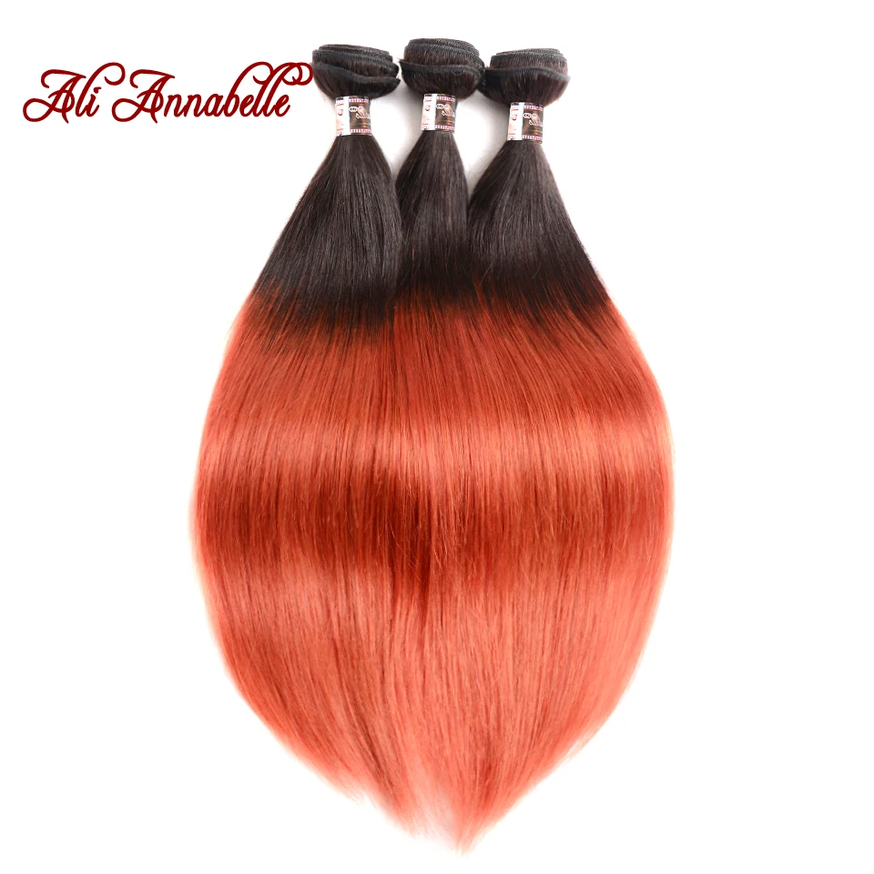 ALI ANNABELLE HAIR Ombre Brazilian Straight Hair 3 Bundles 1B/350 Two Tone Blond Human Weave Remy Extensions | Шиньоны и парики