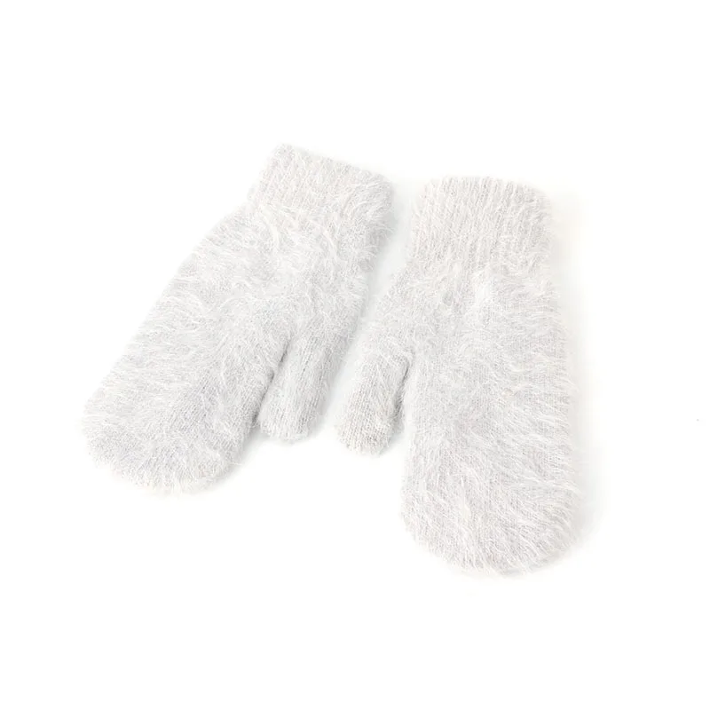 Осень зима искусственный кроличий мех сплошной цвет женские утолщенные теплые перчатки варежки - Цвет: NO.LG