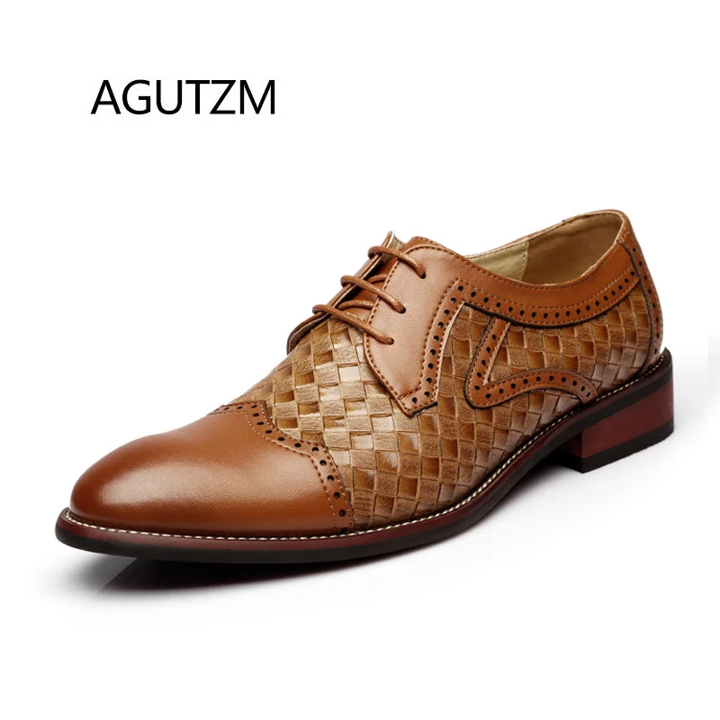 

AGUTZM 8683 British Fashion Weaved Pointed Toe Business Casual Men's Brogue Shoes Bullock Carved Vintage Man Wedding Shoes