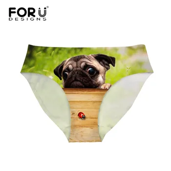 

FORUDESIGNS Kawii Women Cute Underwear Sexy Panties Pug Dog Animal Women's Briefs Tanga Bikinis Intimates Female Open Croton2017