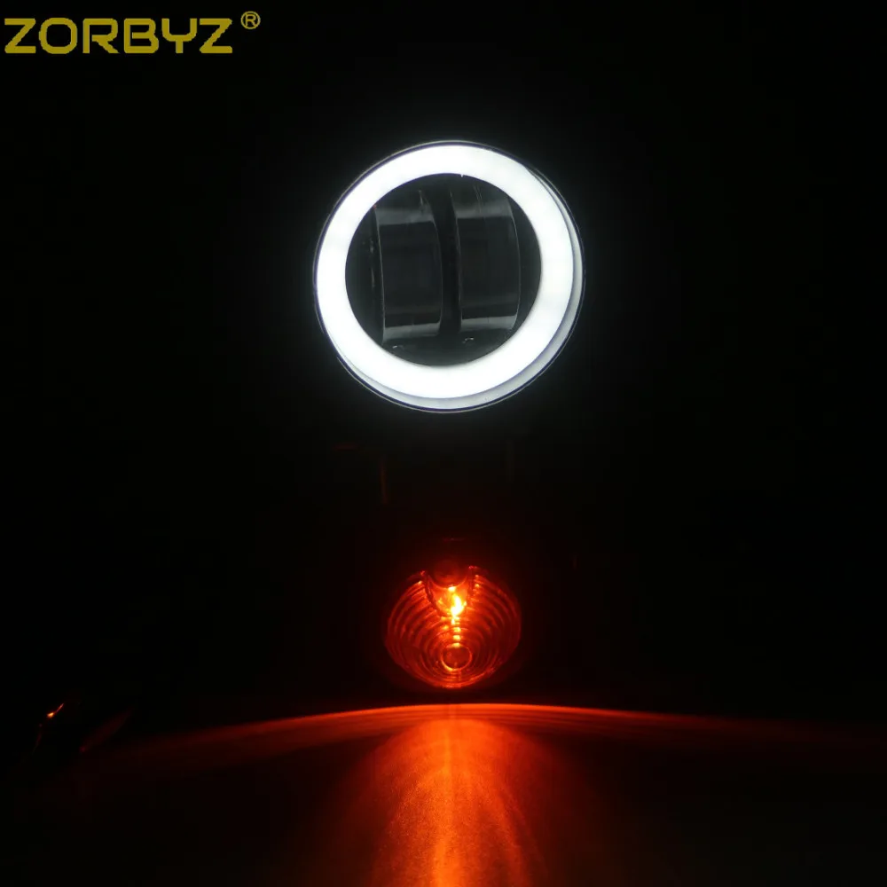 ZORBYZ черный светодиодный передний противотуманный Точечный светильник, лампа ближнего света, ангельский глаз, Halo, Кольцевое крепление, сигнальный светильник поворота для Harley Touring Road King 94-12