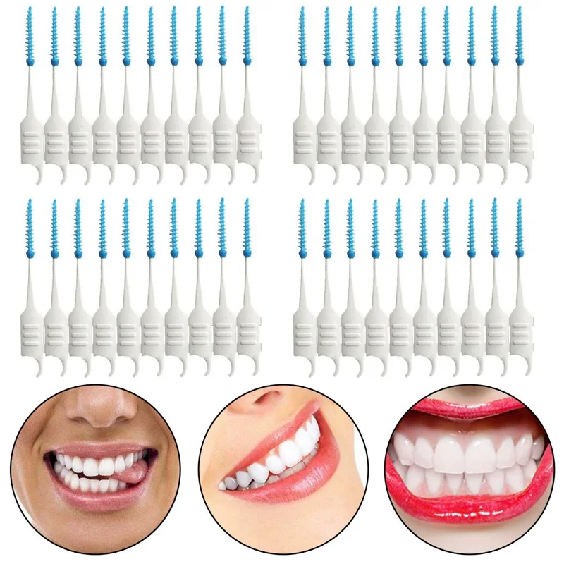 40pcs Teeth Toothpicks Dental Floss Picks Interdental Brush Stick Tooth Clean