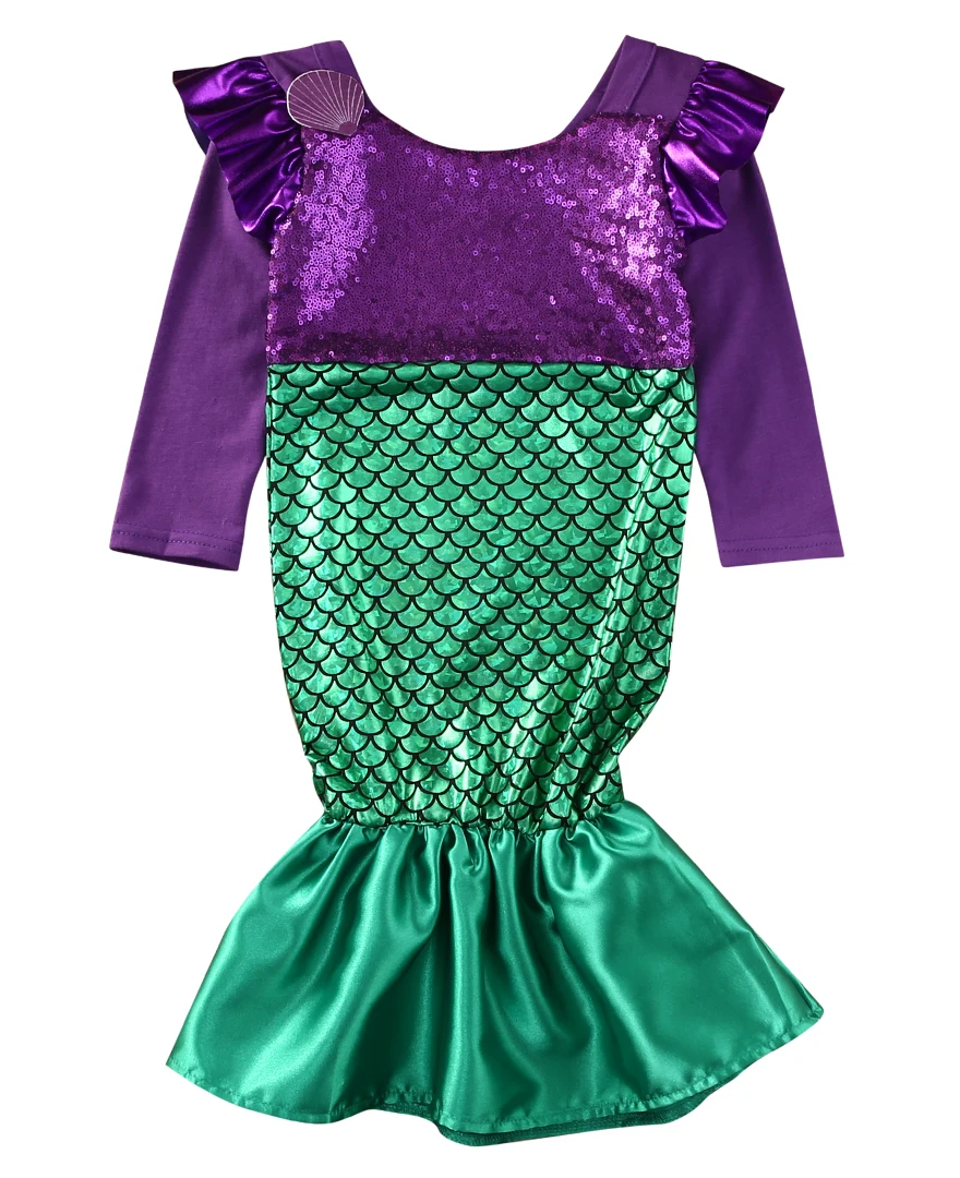 2017 Baby Girl Dress Child Little Mermaid Trumpet Long Sleeve Sequins