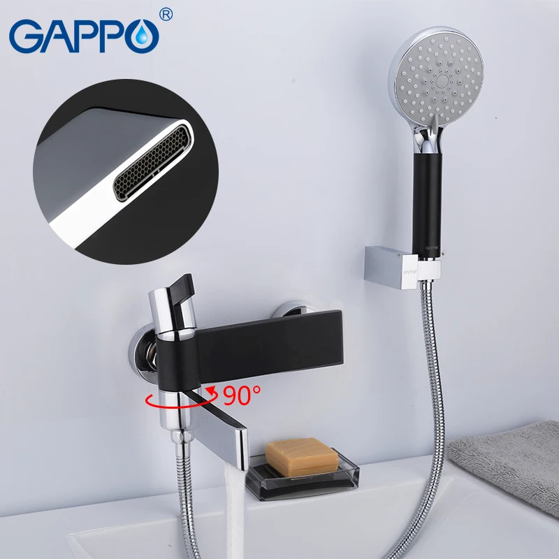GAPPO الأسود صنبور حوض استحمام دش الحمام صنبور شلال حمام صنبور حوض الحائط صنبور خلاط صنابير الحمام الأمطار