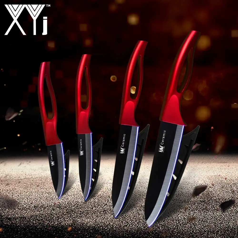 XYj кухонные ножи для шеф-повара, набор для приготовления пищи, циркониевый керамический нож " 4" " 6" дюймов, лезвие для очистки овощей, фруктов, резак для приготовления мяса - Цвет: Red Black