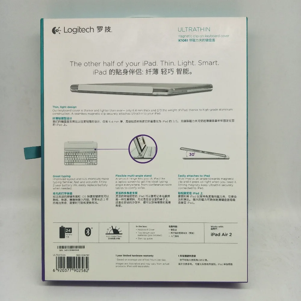 Оригинальный чехол logitech ik1061 для iPad air2 с bluetooth клавиатурой|Клавиатуры| |