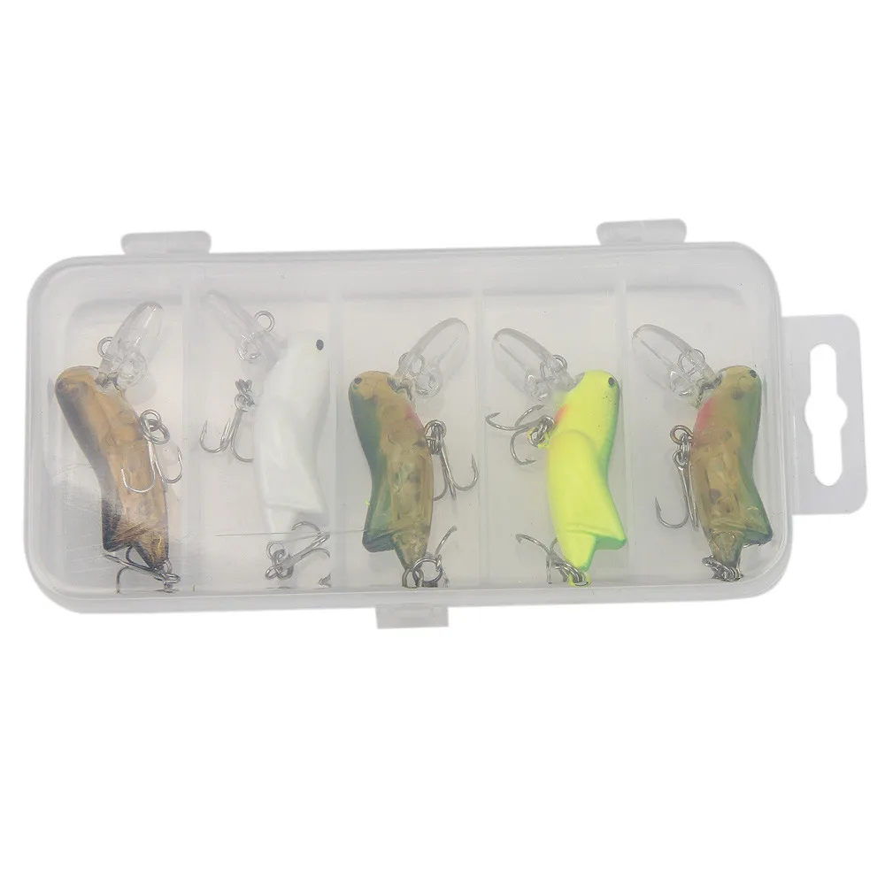 5pc boxed new road sub-bait bionic cricket series four-color double hook hooks Artificial Bait Przynęta#15