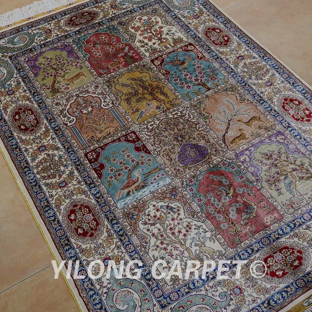 Yilong 3'x4. 5' античный персидский шелковый коврик садовый коврик четыре сезона восточные ковры на продажу(0549