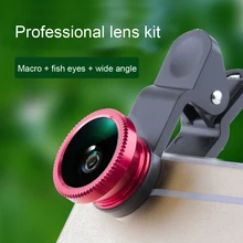 Universal 3 en 1 Lente de fisheye gran angular macro lente de la cámara clip-on de la lente de la cámara del teléfono celular 180 grados para el iphone samsung xiaomi