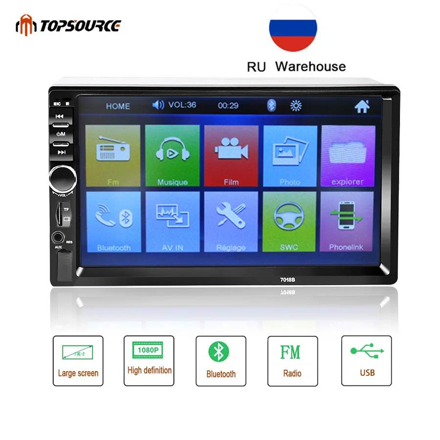 Автомагнитола TOPSOURCE 7018B 2 Din 7 &quotHD сенсорный экран Аудио Стерео Bluetooth видео MP5