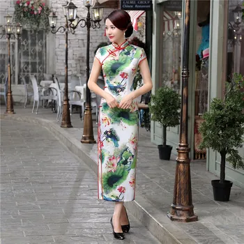 

New Chinese Traditional Women's Satin Qipao Elegant Print Long Cheongsam Vintage Flower Sexy Dress Plus Size S M L XL XXL XXXL