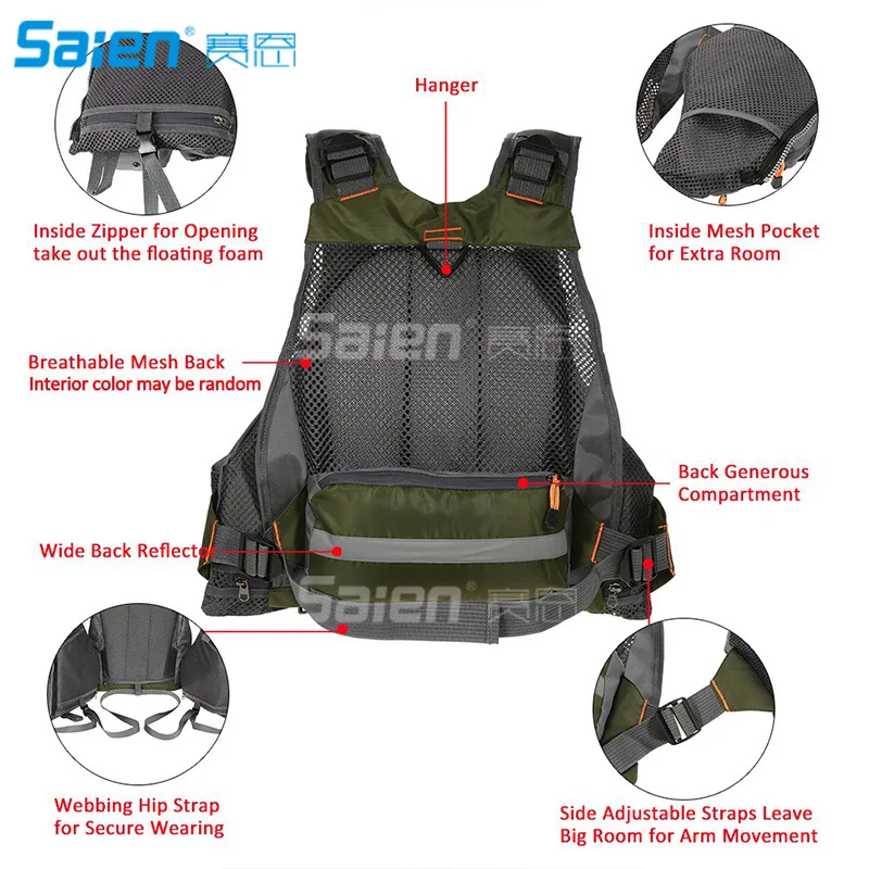 Fly Fishing Vest,Fishing Safety Life Jacket Breathable Polyester
