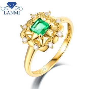 

Real Solid 14K Yellow Gold Luxury Design Natural Colombia Green Princess Emerald Anniversary Rings for Wife Birthday Jewelry
