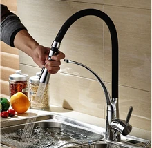 Chrome & black pull out torneira da cozinha escovado óleo preto giro de 360 graus cozinha Mixer Torneira Da pia da cozinha vanity torneira cozinha