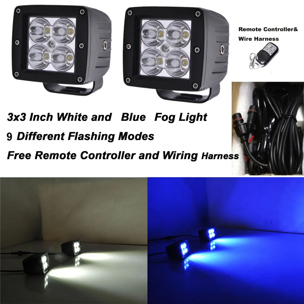 Honzdda Wireless Remote Control Led Fog Light Spot 3x3 Inch 24W White Blue Led Warning Light 9