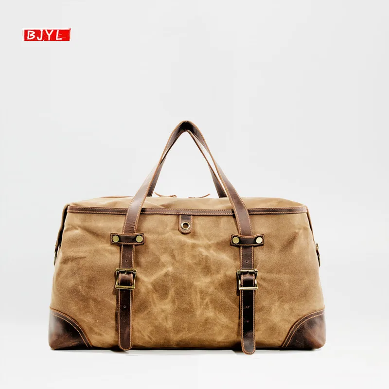 

New Retro Men travel bag male business shoulder bag large capacity canvas with leather handbag luggage crossbody bags
