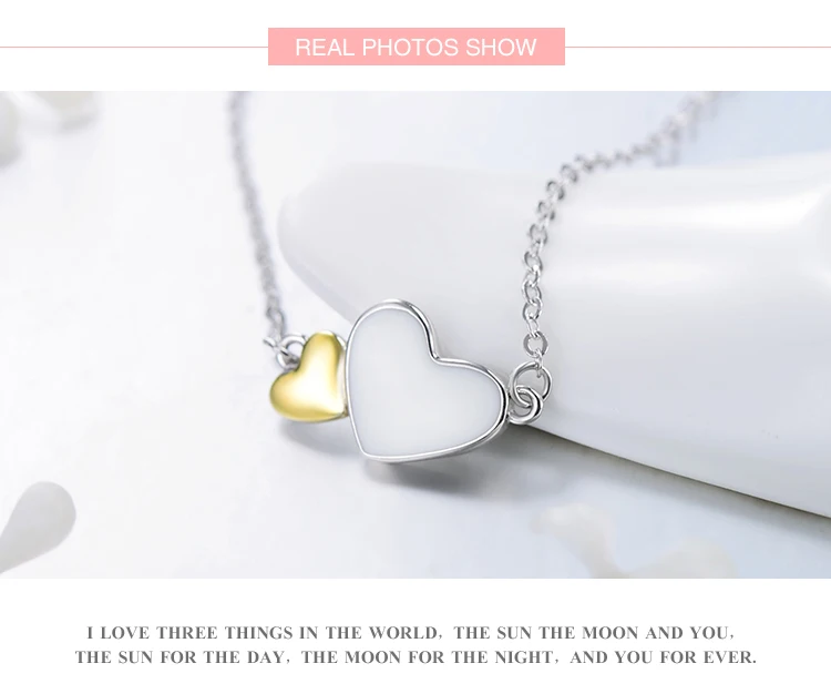 Новое горячее стерлингового серебра 925 пробы модное белое эмалированное ожерелье Двойное сердце классическое для женщин Свадебное ювелирное изделие
