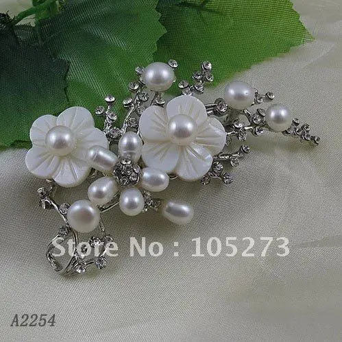 

Charming!White color Genuine pearl Brooch Stainless steel brooch fashion Brooch Flower brooch 1pcs/lot free shipping A2254