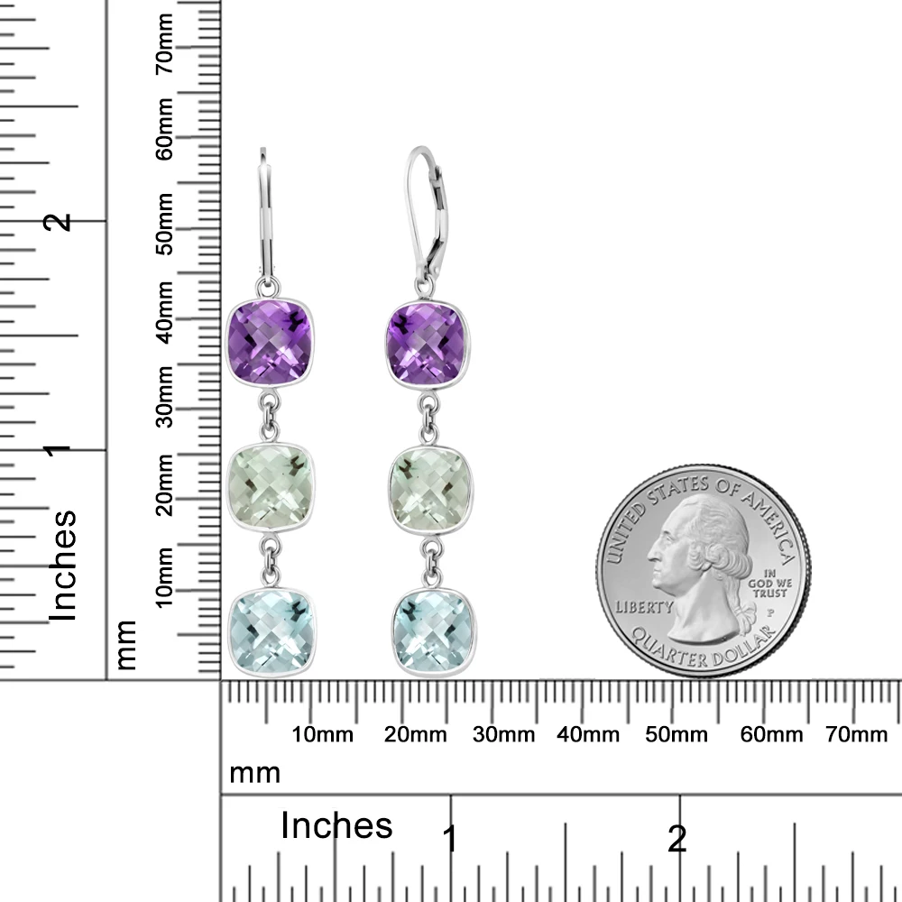 GemStoneKing 925 Висячие серьги из серебра 925 пробы для женщин натуральный многоцветный Небесно-Голубой топаз фиолетовый и зеленый аметист