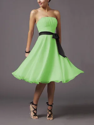 Lime green Abiti да damigella d'onore Горячая шифон черный пояс без бретелек линии Фиолетовый Белый Лайм зеленый розовое платье подружки невесты чай Длина - Цвет: Lime green