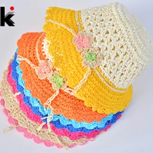 Модные детские шляпа для девочек пляжная шляпы цветок шляпка дети соломенная шляпа Детская Летнее солнце ручной солнцезащитный козырек 7 видов цветов